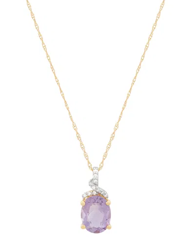 Macy's Amethyst (1-5/8 Ct. T.w.) & Diamond (1/20 Ct. T.w.) Oval 18" Pendant Necklace In 14k Gold