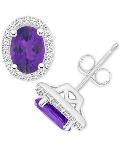 Macy's Amethyst (1-5/8 Ct. T.w.) & Diamond (1/5 Ct. T.w.) Halo Stud Earrings In Sterling Silver (also In Ci