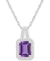 Macy's Amethyst (1-5/8 Ct. T.w.) & Diamond (1/6 Ct. T.w.) Halo 18" Pendant Necklace In Sterling Silver (als In Amethyst