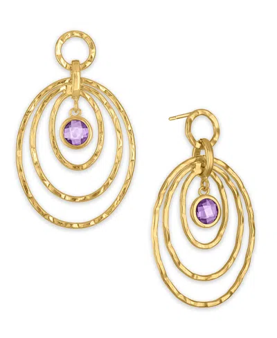 Macy's Amethyst (1-5/8 Ct. T.w.) Diamond Cut Multi Row Oval Drop Earrings In 14k Gold Over Sterling Silver In Purple