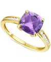 Macy's Amethyst (1-7/8 Ct. T.w.) & Lab-grown White Sapphire (1/10 Ct. T.w.) Cushion Ring In 14k Gold-plated In Amethyst