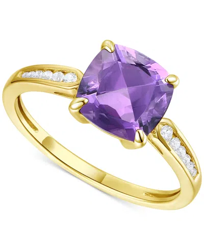 Macy's Amethyst (1-7/8 Ct. T.w.) & Lab-grown White Sapphire (1/10 Ct. T.w.) Cushion Ring In 14k Gold-plated