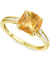 Macy's Amethyst (1-7/8 Ct. T.w.) & Lab-grown White Sapphire (1/10 Ct. T.w.) Cushion Ring In 14k Gold-plated In Citrine