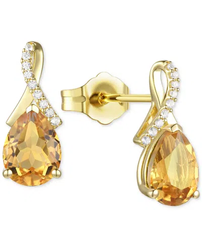 Macy's Amethyst (1-7/8 Ct. T.w.) & Lab-grown White Sapphire (1/10 Ct. T.w.) Pear Swirl Stud Earrings In 14k In Citrine