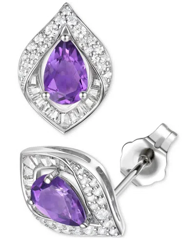 Macy's Amethyst (1-7/8 Ct. T.w.) & Lab-grown White Sapphire (1/5 Ct. T.w.) Pear Halo Stud Earrings In Sterl