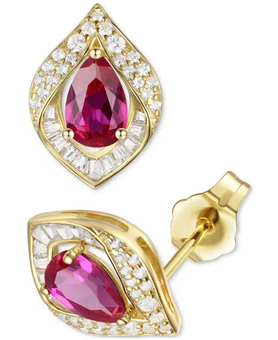 Macy's Amethyst (1-7/8 Ct. T.w.) & Lab-grown White Sapphire (1/5 Ct. T.w.) Pear Halo Stud Earrings In Sterl In Ruby