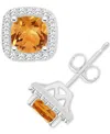 Macy's Amethyst (1 Ct. T.w.) & Diamond (1/5 Ct. T.w.) Cushion Halo Stud Earrings In Sterling Silver (also I In Citrine