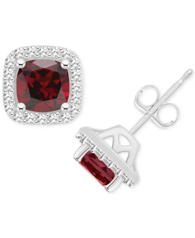 Macy's Amethyst (1 Ct. T.w.) & Diamond (1/5 Ct. T.w.) Cushion Halo Stud Earrings In Sterling Silver (also I In Garnet