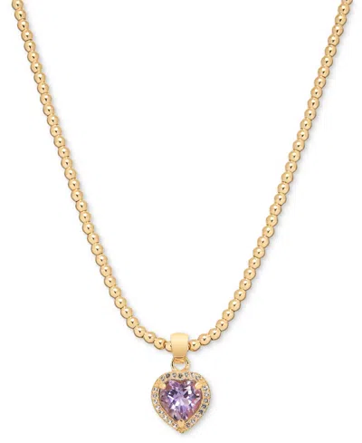 Macy's Amethyst (1 Ct. T.w.) & White Topaz (1/4 Ct. T.w.) Heart Bead Link 18" Pendant Necklace In 14k Gold-