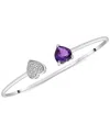 Macy's Amethyst (1/10 Ct. T.w.) & Diamond Accent Heart Cuff Bangle Bracelet In Sterling Silver In Amethyst