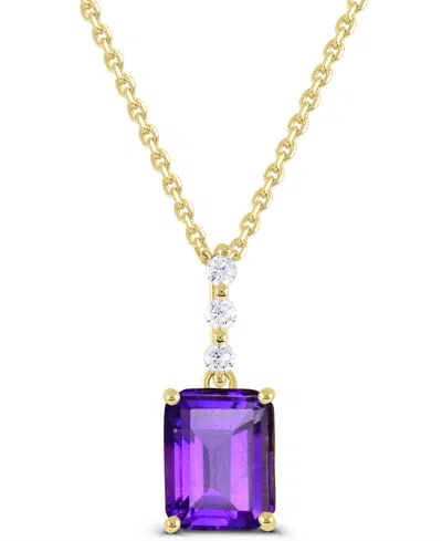 Macy's Amethyst (1-1/5 Ct. T.w.) And White Topaz (1/20 Ct. T.w.) Pendant Necklace In 14k Gold-plated Sterli