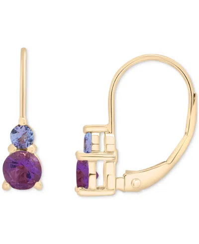 Macy's Amethyst (1/2 Ct. T.w.) & Tanzanite (1/6 Ct. T.w.) Leverback Hoop Earrings In 10k Gold