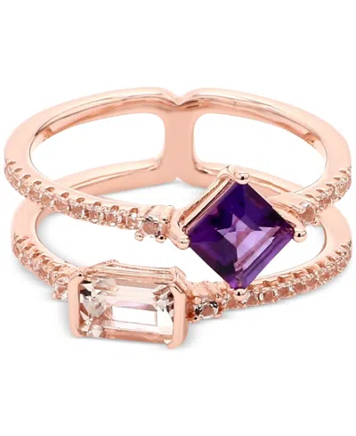 Macy's Amethyst (1/2 Ct. T.w.), Morganite (1/2 Ct. T.w.) & White Topaz (1/4 Ct. T.w.) Double Row Ring In Go In Amethyst  Morganite