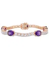 Macy's Amethyst (12 Ct.t.w.) And White Topaz (9 Ct. T.w.) Station Link Bracelet In 18k Rose Gold Over Sterl In Amethyst