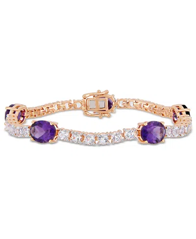 Macy's Amethyst (12 Ct.t.w.) And White Topaz (9 Ct. T.w.) Station Link Bracelet In 18k Rose Gold Over Sterl