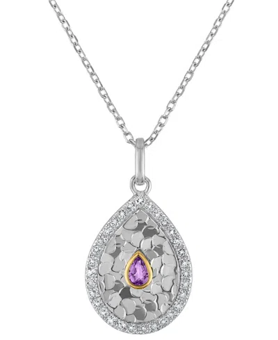 Macy's Amethyst (1/20 Ct. T.w.) & White Topaz (1/6 Ct. T.w.) Pendant Necklace In 14k Two-tone Gold (also Av In Silver