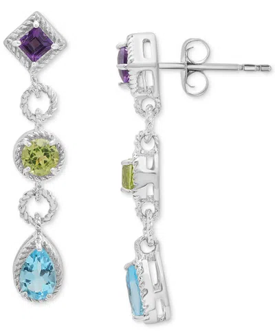 Macy's Amethyst (1/3 Ct. T.w.), Peridot (1/2 Ct. T.w.) & Blue Topaz (1 Ct. T.w.) Mixed-cut Drop Earrings In In Multi Gemstone