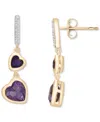 Macy's Amethyst (1/3 Ct. T.w.), Rose De France Amethyst (7/8 Ct. T.w.) & Diamond Accent Heart Drop Earrings In Amethyst