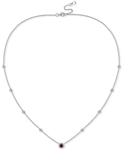 Macy's Amethyst (1/5 Ct. T.w.) & Diamond (1/10 Ct. T.w.) Halo Collar Necklace In Sterling Silver, 17" + 1" In Garnet