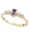 Macy's Amethyst (1/6 Ct. T.w.) & Diamond (1/10 Ct. T.w.) Baguette Ring In 14k Gold-plated Over Sterling Sil In Gold