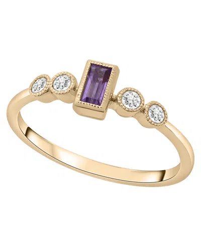 Macy's Amethyst (1/6 Ct. T.w.) & Diamond (1/10 Ct. T.w.) Baguette Ring In 14k Gold-plated Over Sterling Sil