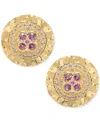Macy's Amethyst (1/8 Ct. T.w.) & White Topaz (1/6 Ct. T.w.) Textured Frame Halo Stud Earrings In 14k Gold-p In Amethyst