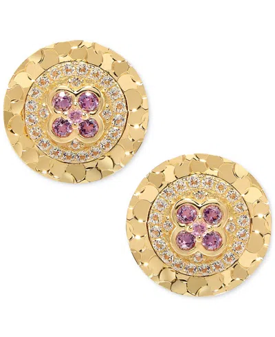 Macy's Amethyst (1/8 Ct. T.w.) & White Topaz (1/6 Ct. T.w.) Textured Frame Halo Stud Earrings In 14k Gold-p