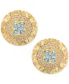 Macy's Amethyst (1/8 Ct. T.w.) & White Topaz (1/6 Ct. T.w.) Textured Frame Halo Stud Earrings In 14k Gold-p In Sky Blue Topaz