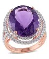 Macy's Amethyst (19-1/3 Ct. T.w.) And Diamond (7/8 Ct. T.w.) Double Halo Ring In 14k Rose Gold In Amethyst