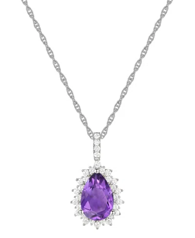Macy's Amethyst (2-1/2 Ct. T.w.) & Lab-grown White Sapphire (1/2 Ct. T.w.) Pear Halo 18" Pendant Necklace I