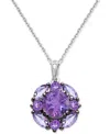Macy's Amethyst (2-1/4 Ct. T.w.) & Pink Amethyst (7/8 Ct. T.w.) Cluster 18" Pendant Necklace In Sterling Si In Amethyst,pink Amethyst