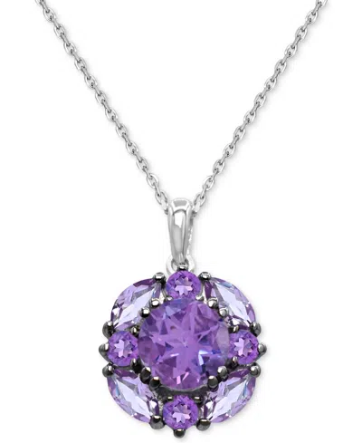 Macy's Amethyst (2-1/4 Ct. T.w.) & Pink Amethyst (7/8 Ct. T.w.) Cluster 18" Pendant Necklace In Sterling Si In Amethyst,pink Amethyst