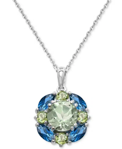 Macy's Amethyst (2-1/4 Ct. T.w.) & Pink Amethyst (7/8 Ct. T.w.) Cluster 18" Pendant Necklace In Sterling Si In Green Quartz,peridot