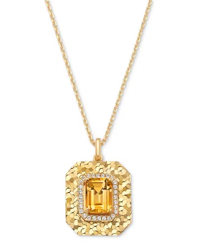 Macy's Amethyst (2-1/5 Ct. T.w.) & White Topaz (1/4 Ct. T.w.) Square Glitter Texture 18" Pendant Necklace I In Citrine