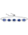 Macy's Amethyst (2 Ct. T.w.) & Lab-grown White Sapphire (3/4 Ct. T.w.) Halo Five Stone Bolo Bracelet In Ste In Sapphire
