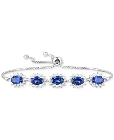 Macy's Amethyst (2 Ct. T.w.) & Lab-grown White Sapphire (3/4 Ct. T.w.) Halo Five Stone Bolo Bracelet In Ste