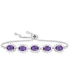 Macy's Amethyst (2 Ct. T.w.) & Lab-grown White Sapphire (3/4 Ct. T.w.) Halo Five Stone Bolo Bracelet In Ste In Amethyst