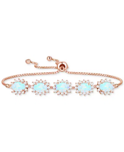 Macy's Amethyst (2 Ct. T.w.) & Lab-grown White Sapphire (3/4 Ct. T.w.) Halo Five Stone Bolo Bracelet In Ste In Opal