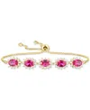 Macy's Amethyst (2 Ct. T.w.) & Lab-grown White Sapphire (3/4 Ct. T.w.) Halo Five Stone Bolo Bracelet In Ste In Ruby