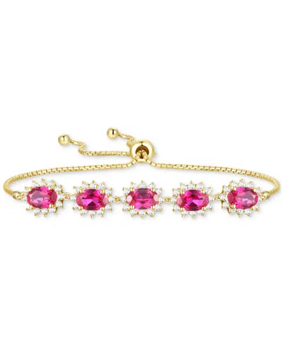 Macy's Amethyst (2 Ct. T.w.) & Lab-grown White Sapphire (3/4 Ct. T.w.) Halo Five Stone Bolo Bracelet In Ste In Ruby