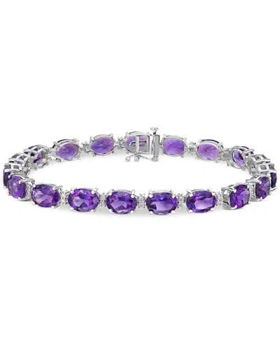 Macy's Garnet (28 Ct. T.w.) & White Topaz (3/8 Ct. T.w.) Oval Link Bracelet In Sterling Silver (also In Blu In Amethyst