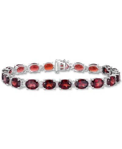 Macy's Garnet (28 Ct. T.w.) & White Topaz (3/8 Ct. T.w.) Oval Link Bracelet In Sterling Silver (also In Blu
