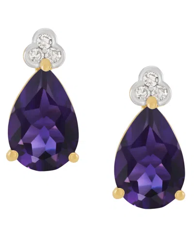 Macy's Amethyst (2-1/5 Ct. T.w.) & Diamond Accent Stud Earrings In 14k Yellow Gold (also Available In Multi In Purple
