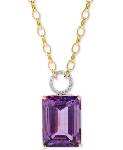 Macy's Amethyst (22 Ct. T.w.) & Diamond (1/6 Ct. T.w.) 17" Pendant Necklace In 14k Gold