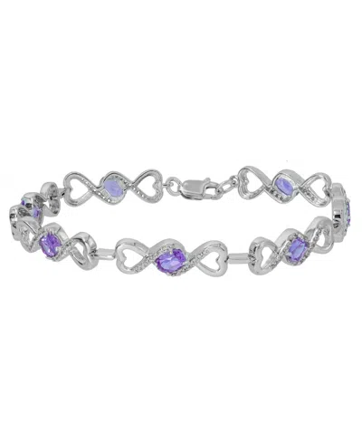 Macy's Amethyst (3-1/2 Ct. T.w) & White Topaz Heart Link Bracelet In Sterling Silver In Metallic