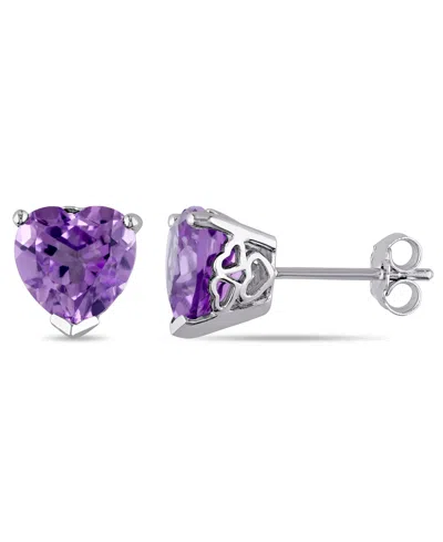Macy's Amethyst (3 1/3 Ct. T.w.) Heart Stud Earrings In Sterling Silver In Purple