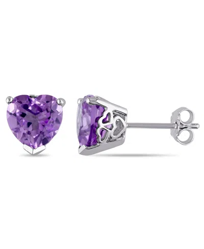 Macy's Amethyst (3 1/3 Ct. T.w.) Heart Stud Earrings In Sterling Silver