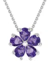 Macy's Amethyst (3-1/4 Ct. T.w.) & Diamond Accent Flower 18" Pendant Necklace In Sterling Silver In Amethyst