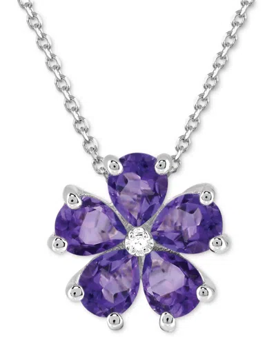 Macy's Amethyst (3-1/4 Ct. T.w.) & Diamond Accent Flower 18" Pendant Necklace In Sterling Silver In Purple