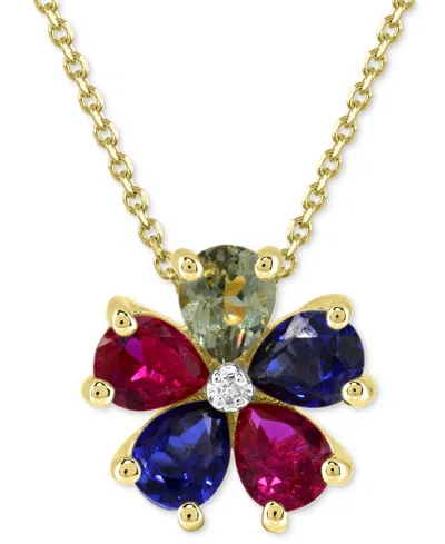 Macy's Amethyst (3-1/4 Ct. T.w.) & Diamond Accent Flower 18" Pendant Necklace In Sterling Silver (also Avai In Multi